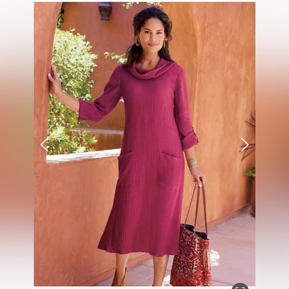 Soft Surroundings Everly Gauze Dress MIDI Size M Relaxed Fit Berry NWT